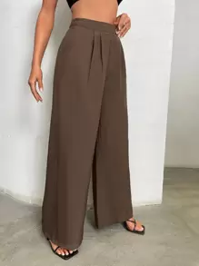 高腰闊腿褲 - 摩卡棕 - 查看 1