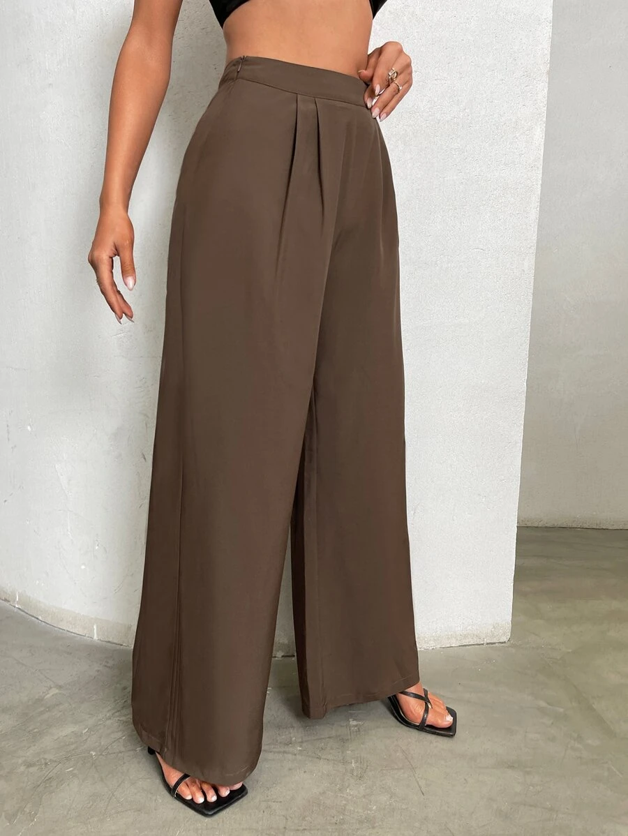 高腰闊腿褲 - 摩卡棕 - 查看 1