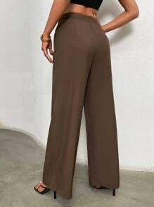 高腰闊腿褲 - 摩卡棕 - 查看 2
