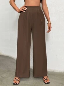高腰闊腿褲 - 摩卡棕 - 查看 3