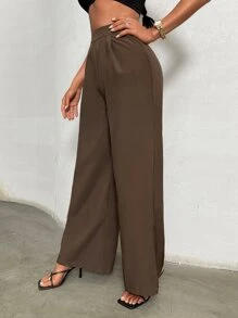 高腰闊腿褲 - 摩卡棕 - 查看 4