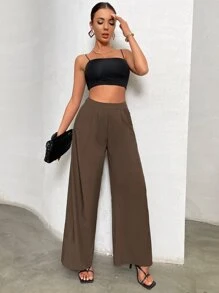 高腰闊腿褲 - 摩卡棕 - 查看 5