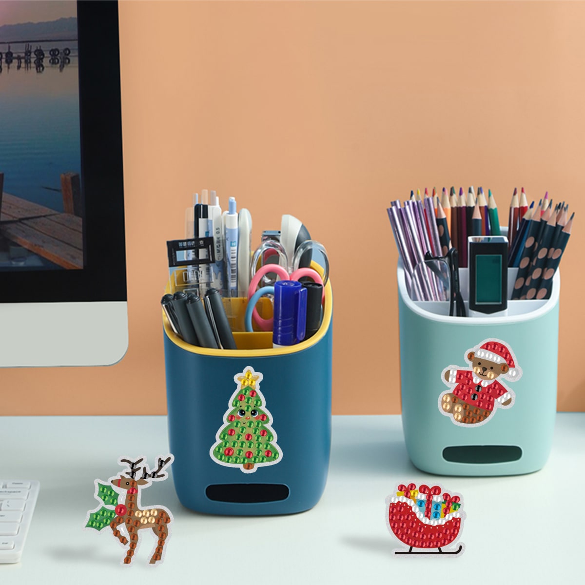 6шт DIY Алмазная картина без рамы с рождественским принтом