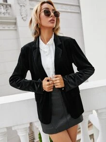 Blazer de terciopelo unicolor - Negro - Ver 4