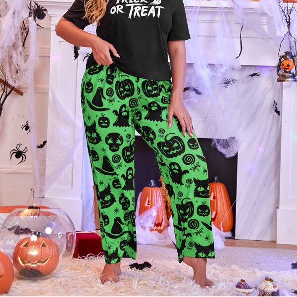 

Plus Halloween Print Pajama Set, Multicolor
