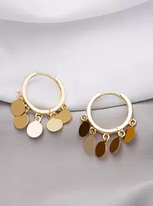 Disc Drop Earrings - Yellow Gold - View 1