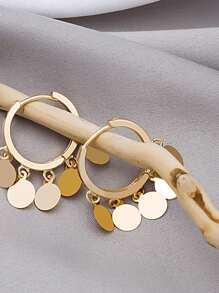 Disc Drop Earrings - Yellow Gold - View 4