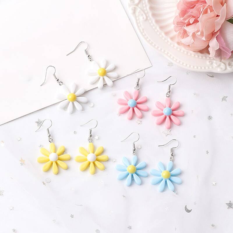 

4pairs Floral Drop Earrings, Multicolor