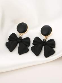 Bow Drop Earrings - Black - View 2