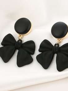 Bow Drop Earrings - Black - View 4
