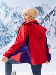 Áo thể thao Plus Size Túi Dây kéo Khối Màu - Đỏ - Xem 2