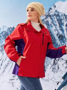 Áo thể thao Plus Size Túi Dây kéo Khối Màu - Đỏ - Xem 4