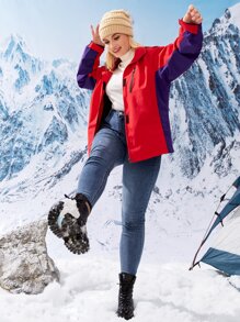 Áo thể thao Plus Size Túi Dây kéo Khối Màu - Đỏ - Xem 5