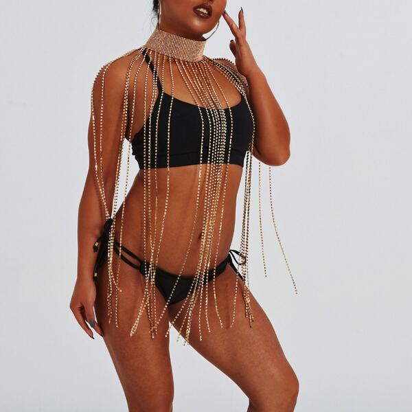 

Rhinestone Tassel Decor Body Chain, Gold
