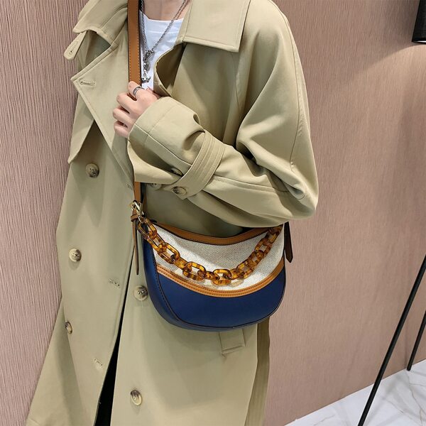 

Chain Decor Colorblock Satchel Bag, Multicolor