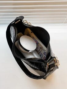 Fashionable Crocodile Grain Chain Shoulder Underarm Bag - Black - View 4