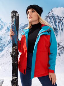 Plus Warming Colourblock Teddy Lined Zipper Hooded Sports Jacket - Multicolor - View 3