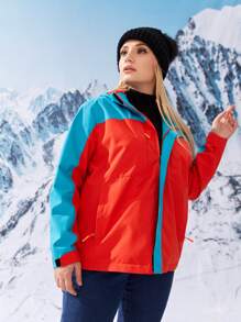 Plus Warming Colourblock Teddy Lined Zipper Hooded Sports Jacket - Multicolor - View 6