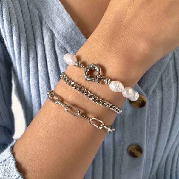 

3pcs Faux Pearl Decor Bracelet, Silver