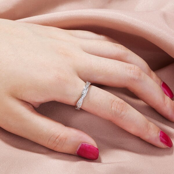 

Zircon Decor Cuff Ring, Silver