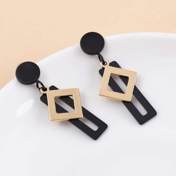 

Geometric Drop Earrings, Black