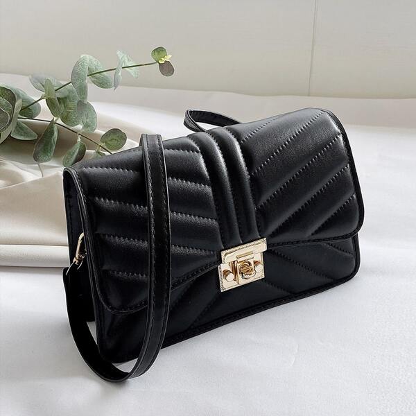 

Textured Twist Lock Crossbody Bag, Black