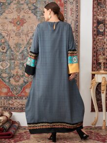 Al Najma Plus Geo Print Colour Block Tent Dress - Multicolor - View 2