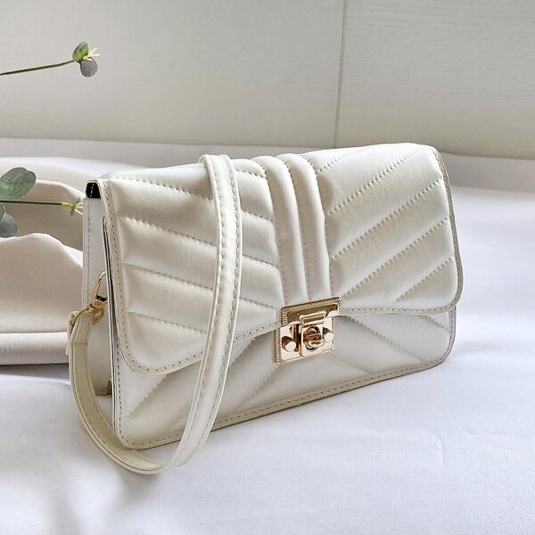 

Textured Twist Lock Crossbody Bag, White