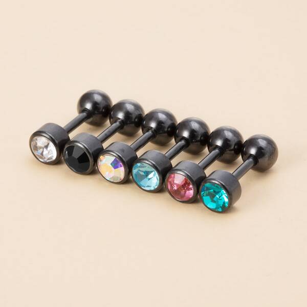 

6pcs Rhinestone Decor Stud Earrings, Black