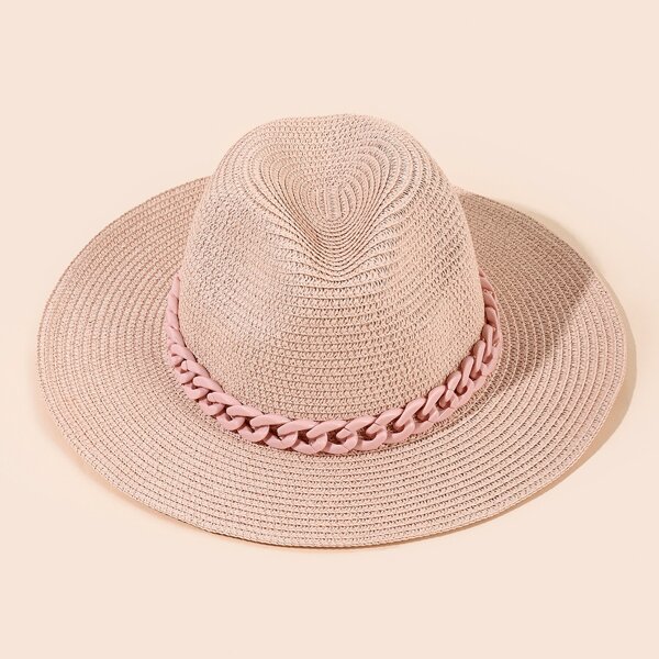 

Chain Decor Straw Hat, Watermelon pink