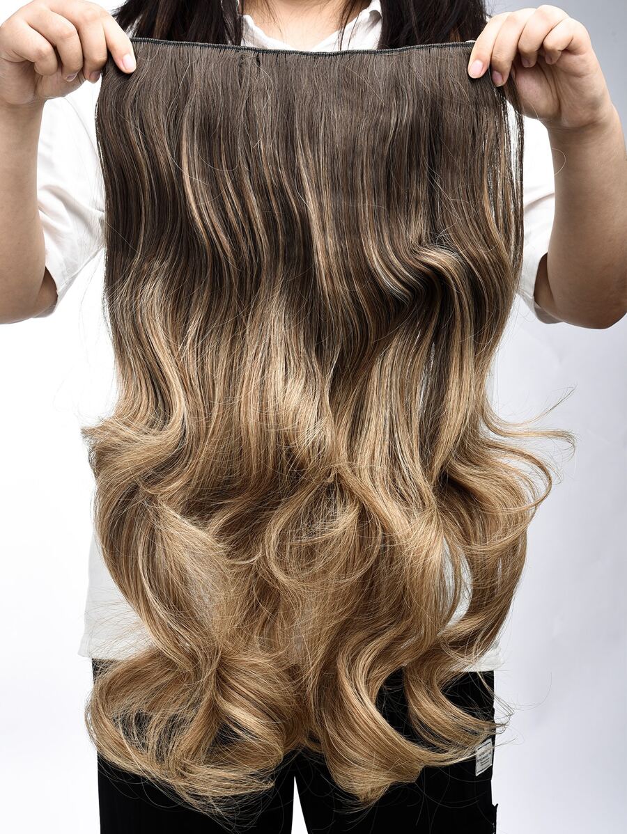 24 Inch Synthetic Wavy Hair Extension Clip-in Pieces, Heat-resistant Fiber, With 4 Clips - Ombre - View 1