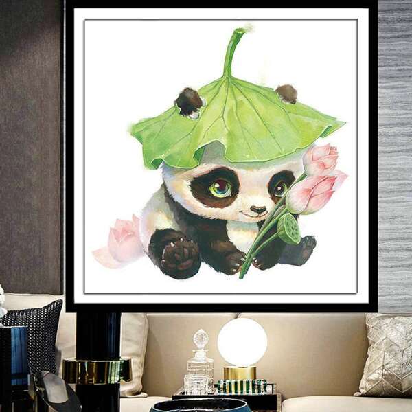 

Cartoon Panda Print Cross Stitch, Multicolor