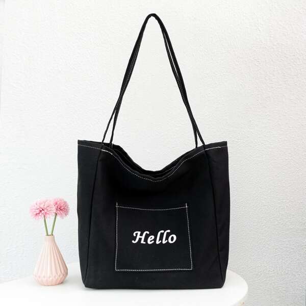 

Letter Graphic Large Capacity Tote Bag, Black