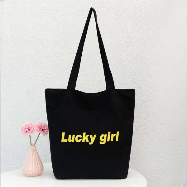 

Letter Graphic Large Capacity Tote Bag, Black