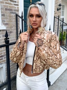 Eilly Bazar cazadora acolchada con estampado de piel de serpiente con cremallera - Multicolor - Ver 4