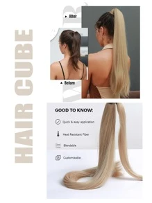 HAIRCUBE 马尾接发，马尾接发 26 英寸长直缠绕式马尾辫耐热合成假发，适合女士 - 金色 - 查看 4