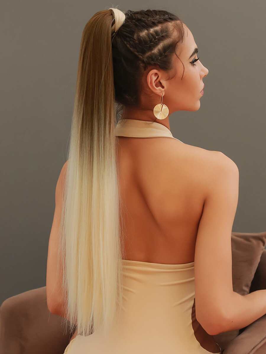 HAIRCUBE 马尾接发,26英寸长直马尾接发,女士耐热合成假发 - 漸層 - 查看 1