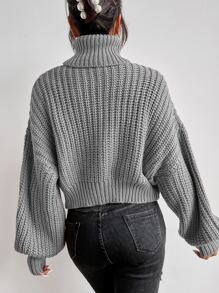 SHEIN Essnce Rolled Neck Drop Shoulder Jumper - Grey - View 2