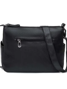 素色花卉圖案斜挎包 - 黑色 - 查看 3