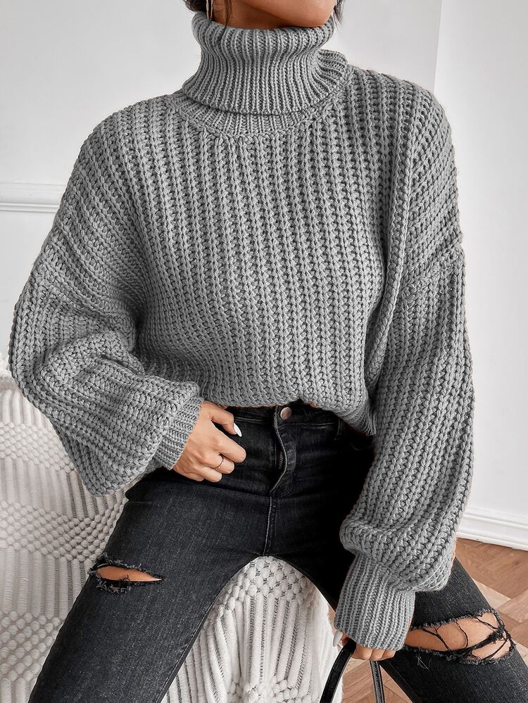 SHEIN Essnce Jersey de cuello de doblez de hombros caídos - Gris - Añade 4