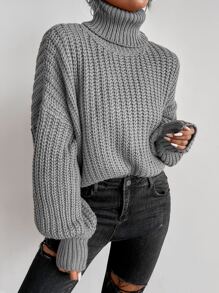 SHEIN Essnce Rolled Neck Drop Shoulder Jumper - Grey - View 5