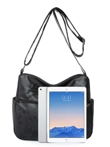 素色花卉圖案斜挎包 - 黑色 - 查看 5