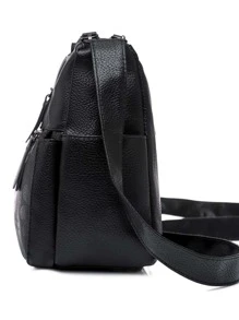 素色花卉圖案斜挎包 - 黑色 - 查看 6