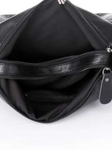 素色花卉圖案斜挎包 - 黑色 - 查看 7
