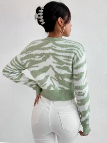 SHEIN Essnce Tiger Striped Crop Jumper - Multicolor - View 2