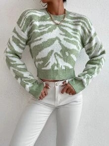 SHEIN Essnce Tiger Striped Crop Jumper - Multicolor - View 3