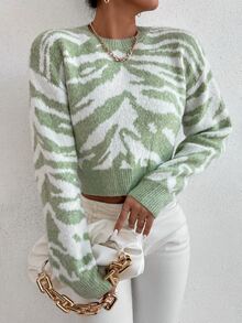 SHEIN Essnce Tiger Striped Crop Jumper - Multicolor - View 4