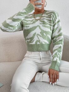 SHEIN Essnce Tiger Striped Crop Jumper - Multicolor - View 6