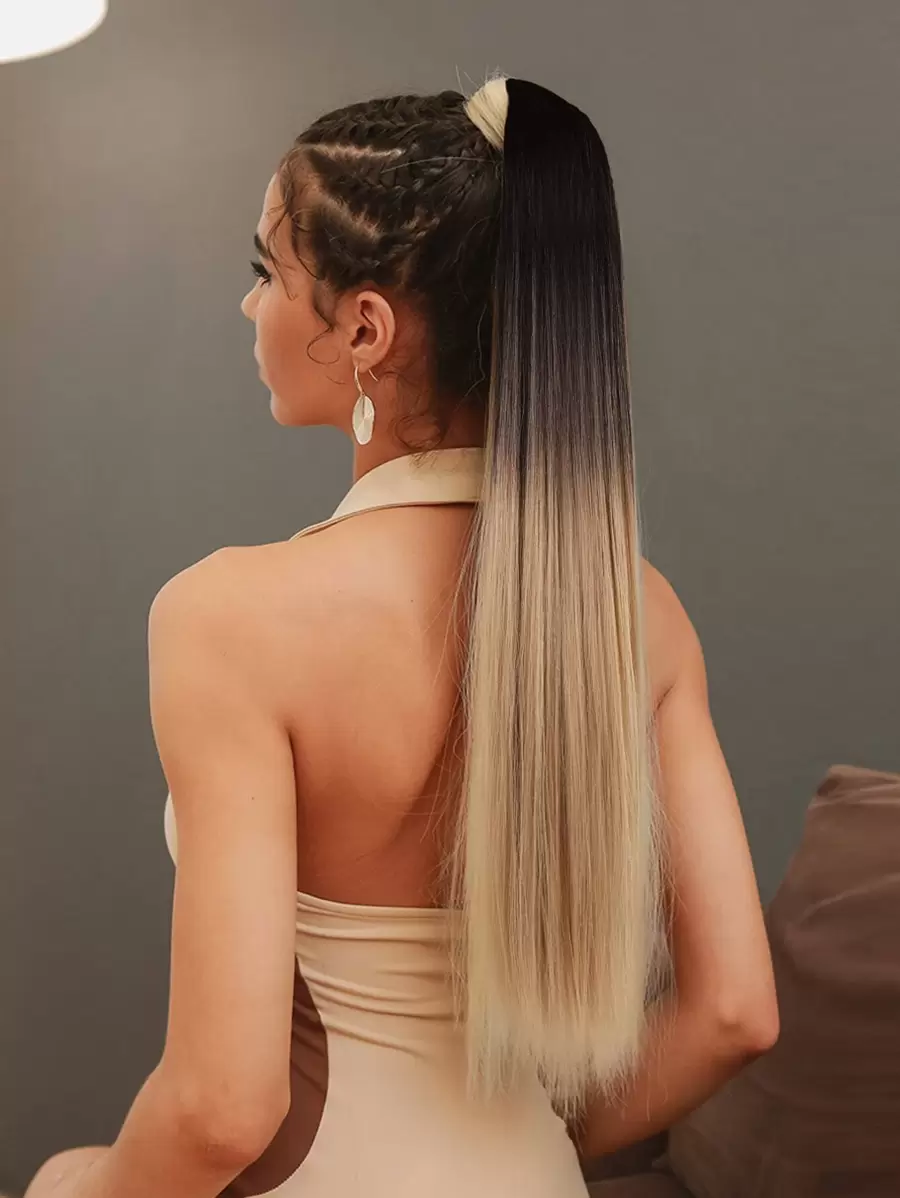 HAIRCUBE Extensiones de cabello con coleta, extensión de coleta de 26" de largo recta para envolver alrededor de la coleta, pieza de cabello sintético resistente al calor para mujeres - Dorado - Ver 1