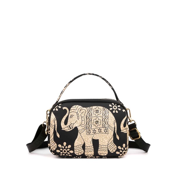 

Elephant Graphic Square Bag, Black